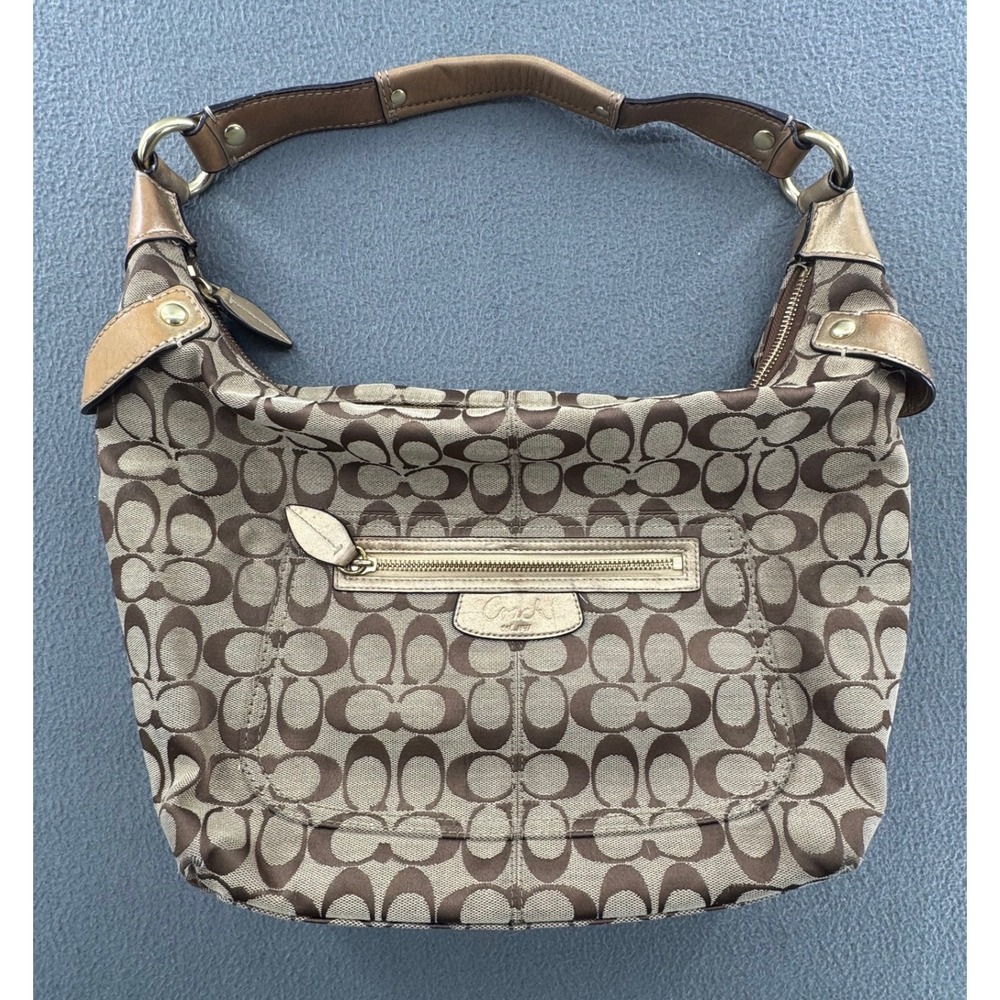 Coach Signature C Hobo Y2K Bag Medium Brown Gold F14691 Jacquard Shoulder Preppy